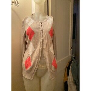 Izod Golf Classic Brown Argyle Cardigan Ladies M